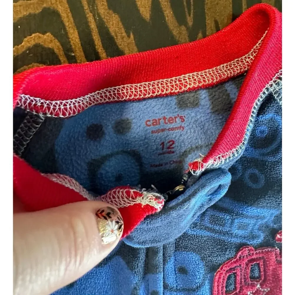 Carters Fleece Zip-Up 12 Month Firetrucks Blue Red (438)